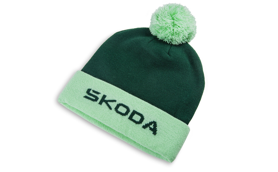 Skoda Eishockeymütze Wintermütze Strickmütze Bommelmütze Unisex grün 6U0084303A