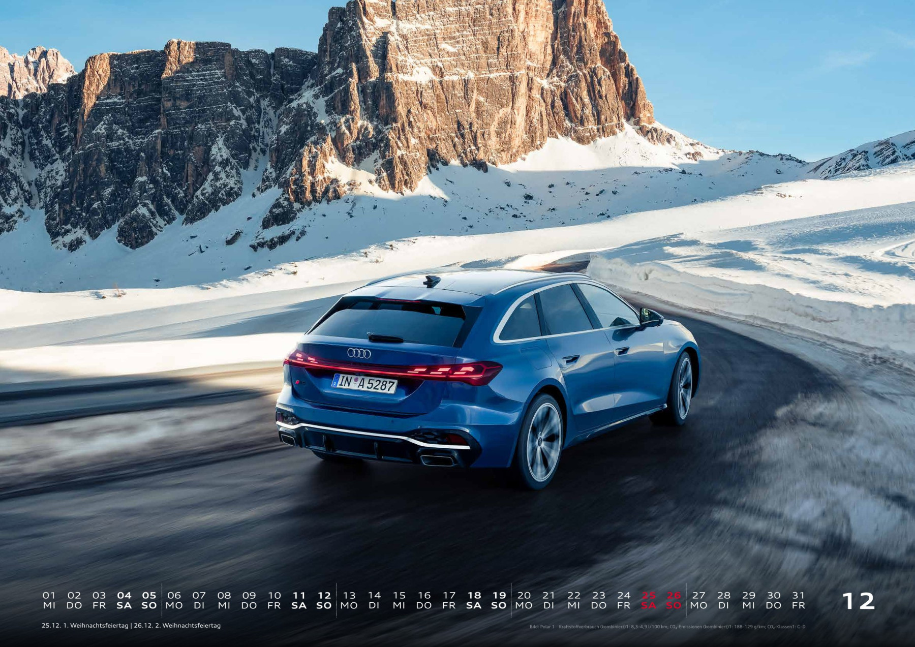 Wandkalender Fotokalender 2027 mit Audi Motiven Calender Bürokalender 59x42 cm