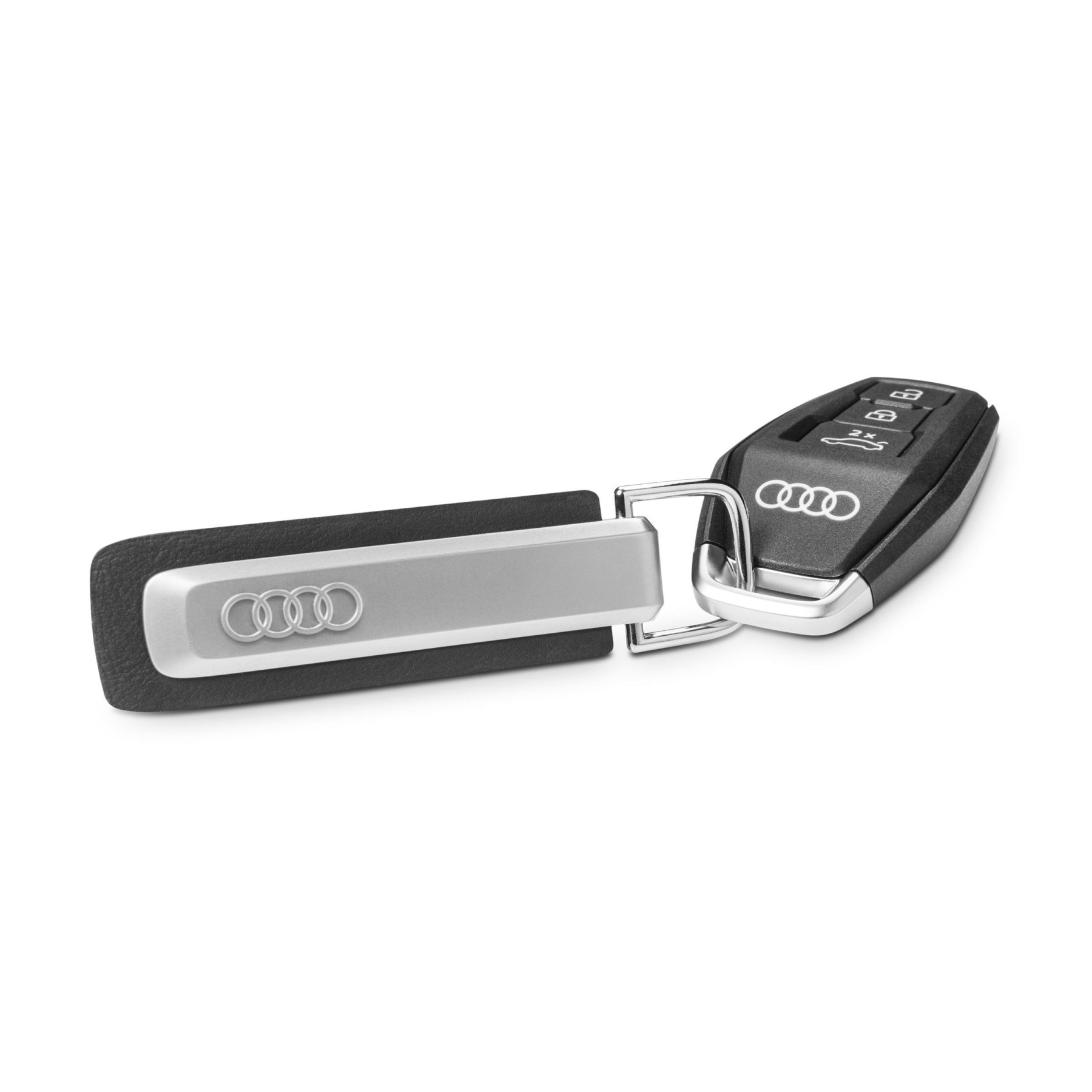 Audi Schlüsselanhänger A2 e-tron Metall Valcona-Leder silber schwarz 3182600100