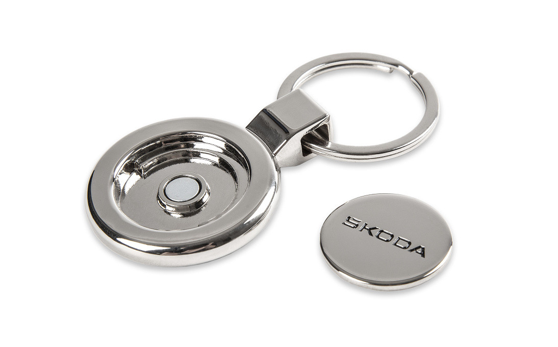 Skoda Schlüsselanhänger mit Chip Einkaufschip Token magnetisch Metall 6U0087010B