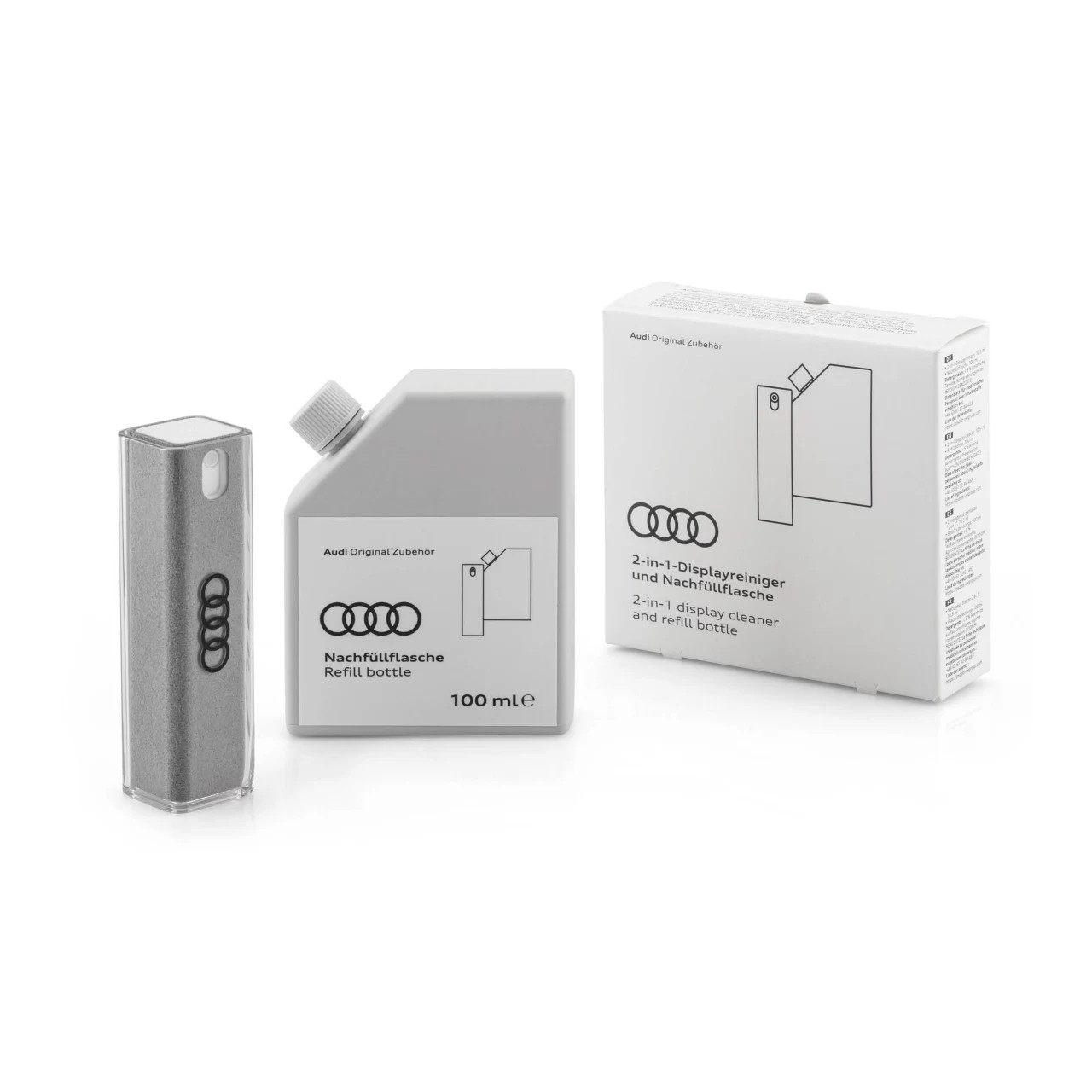 Original Audi Displayreiniger 2-in-1 mit Nachfüllflasche 100 ml 85E096311A