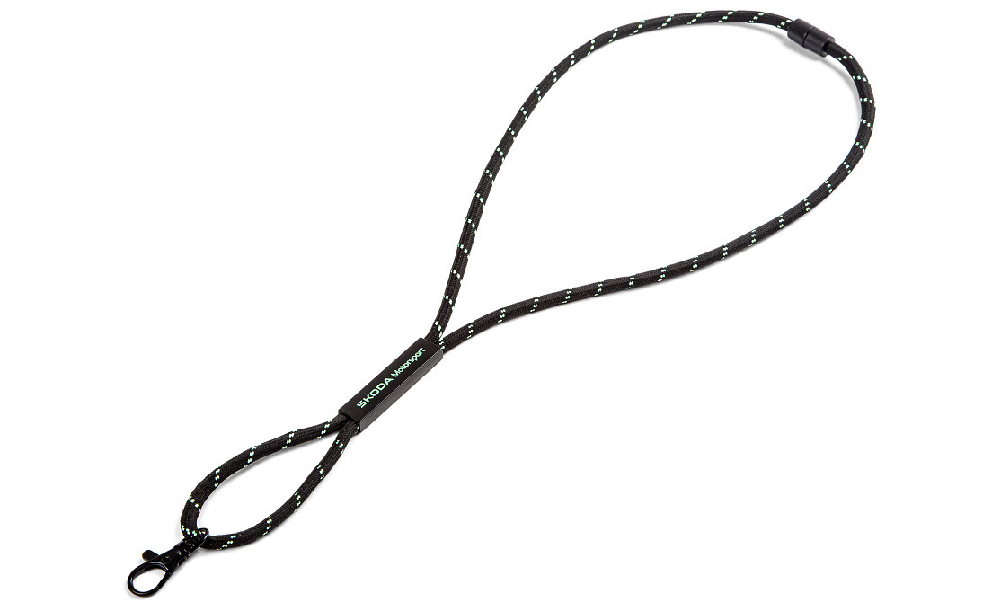 Skoda Schlüsselband Motorsport Schwarz/Electric-Grün mit Karabiner 