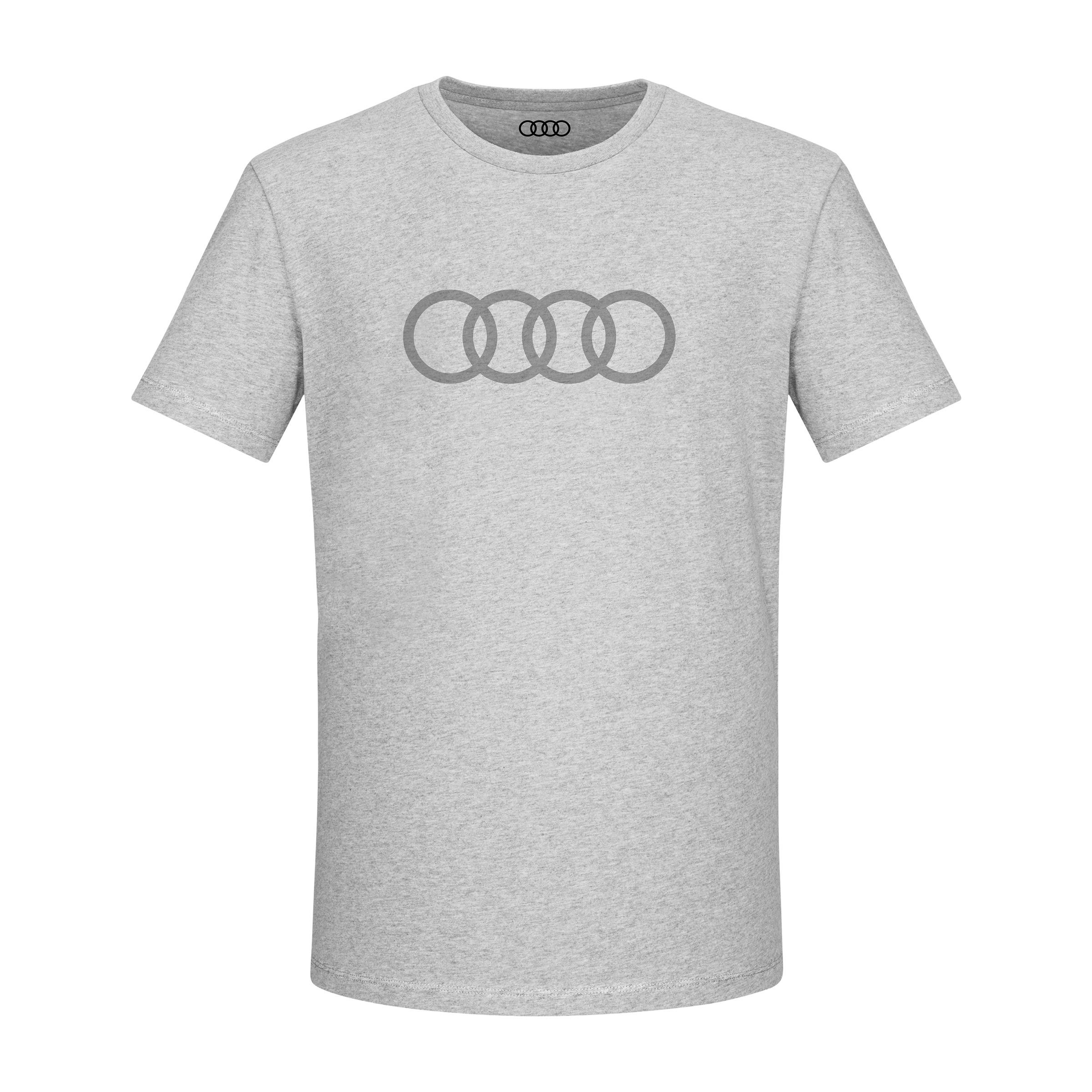 Audi Herren T-Shirt Audi Ringe Logo Rundhals Kurzarm grau 100% Baumwolle