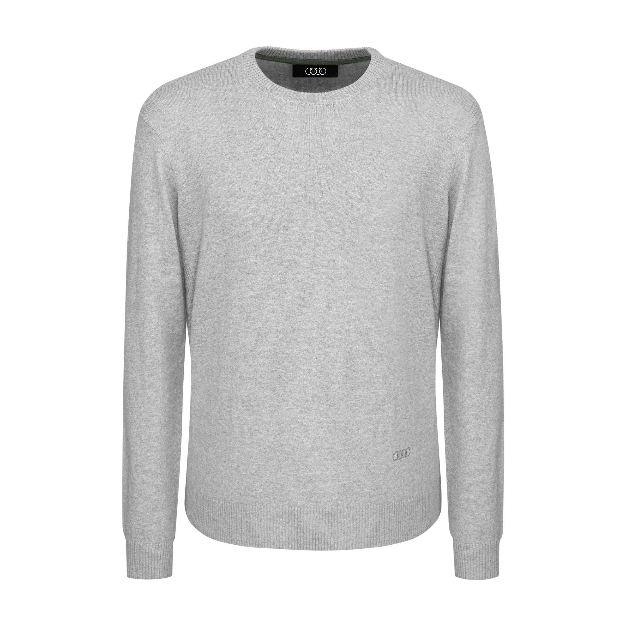 Audi Strickpullover Pullover Pulli Rundhals Audi Ringe Herren hellgrau