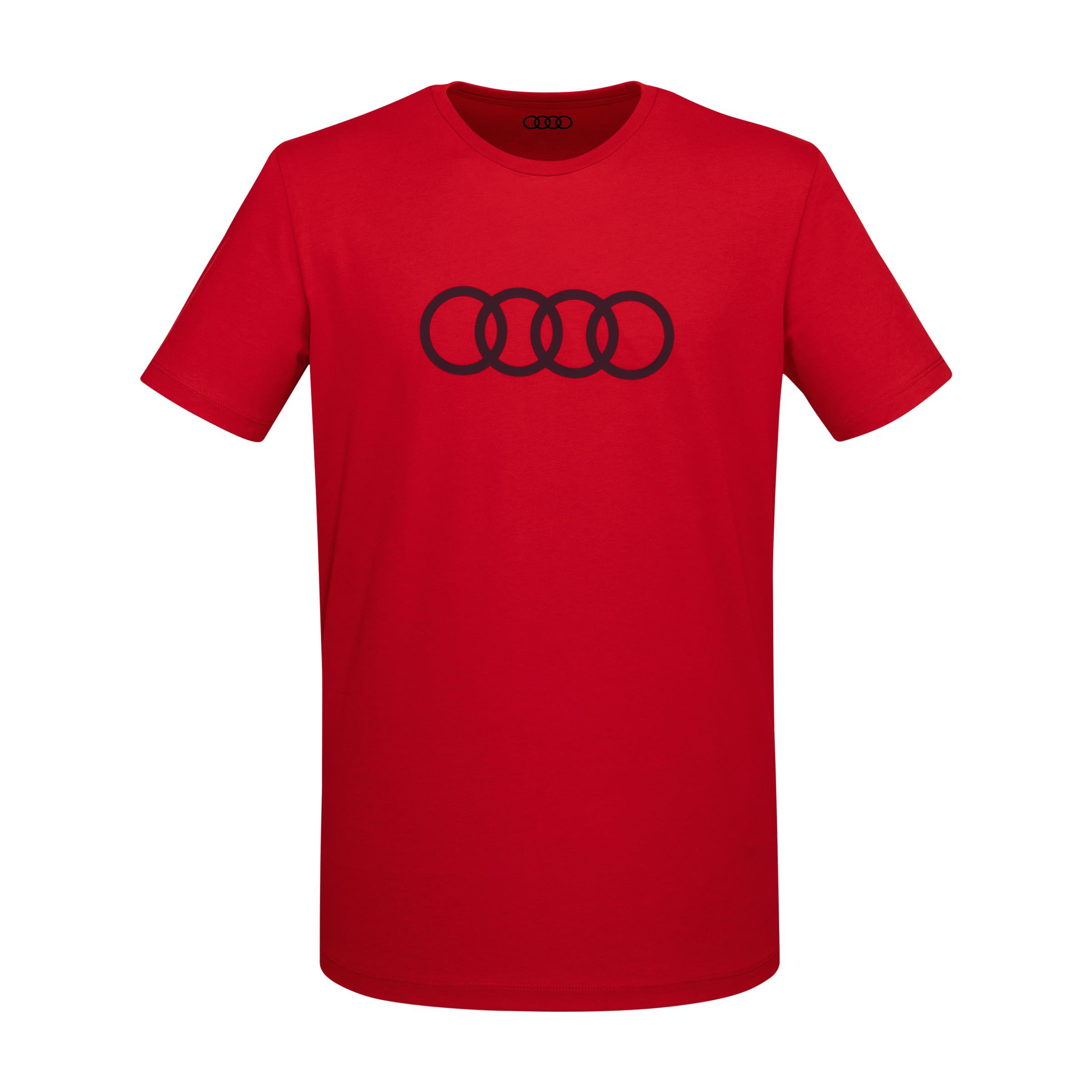 Audi Herren T-Shirt Audi Ringe Logo Rundhals Kurzarm rot 100% Baumwolle