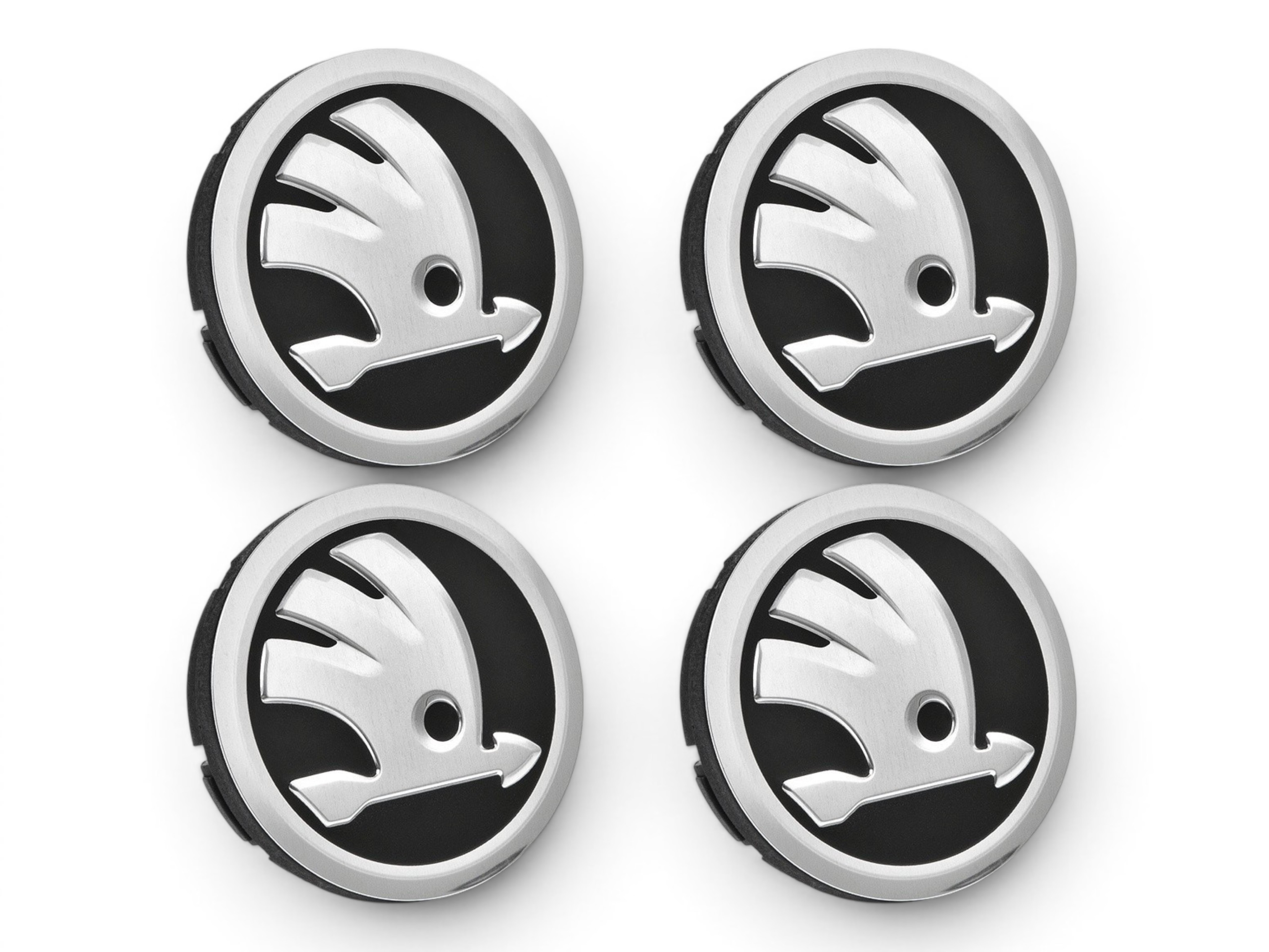 4x Original Skoda Felgendeckel Nabendeckel Nabenkappen silber schwarz 5E3071213