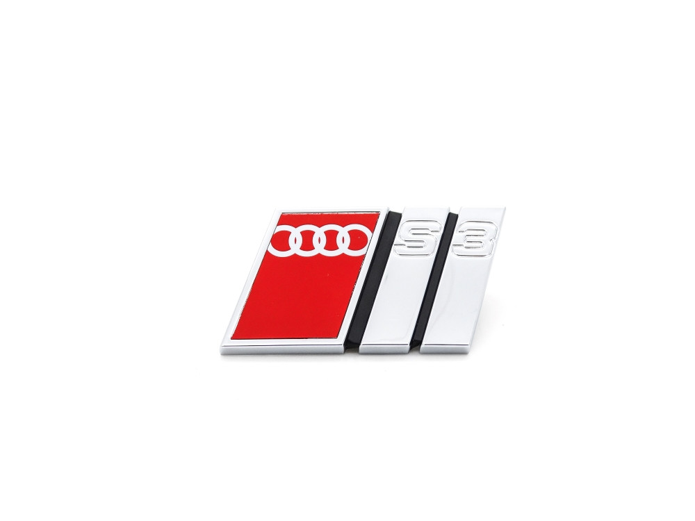 Original Audi S3 8L Logo Schriftzug Emblem Plakette rot silber für Kühlergrill