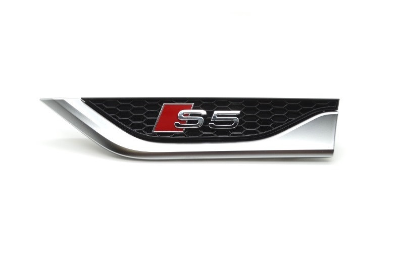 Original Audi S5 Schriftzug Logo Emblem selbstklebend schwarz rot chrom - links