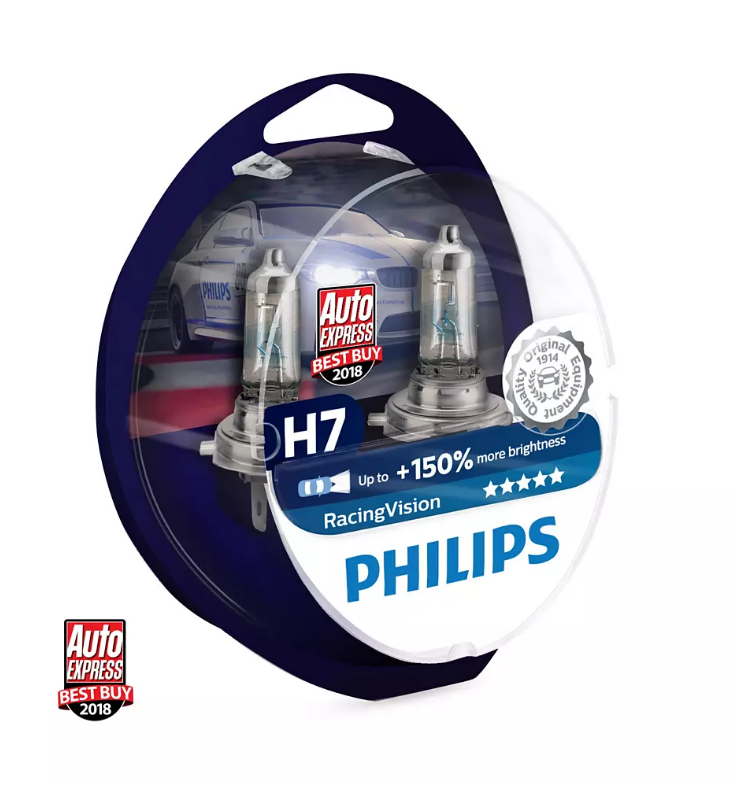 Philips H7 Racing Vision 12V 55W Halogenlampe +150% X-Treme 2 Stück 12972RVS2