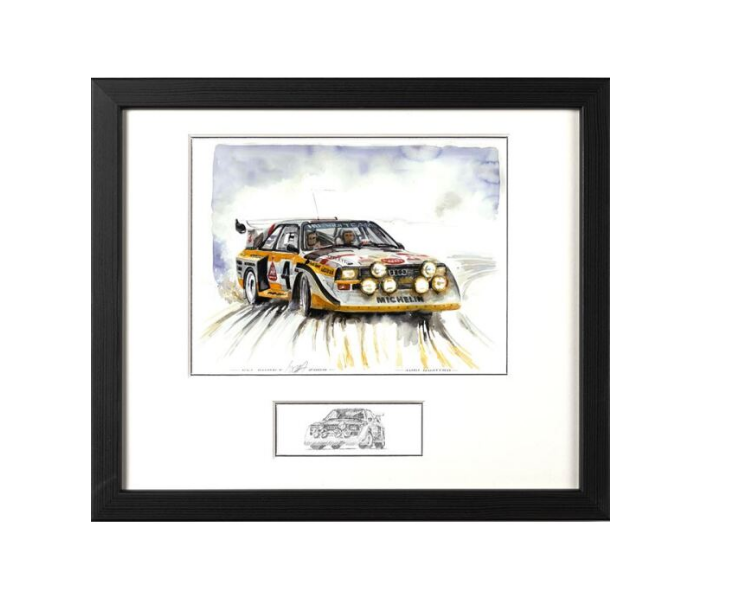 Kunstdruck Audi Sport quattro S1 E2 gerahmt Wandbild Bilderrahmen 33cm x 28 cm