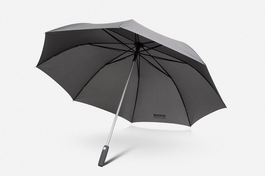 Skoda Automatik Regenschirm Stockschirm Umbrella Simply Clever grau 127 cm