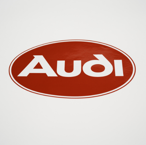Audi Aufkleber Schriftzug Logo Emblem oval rot weiß 49 cm