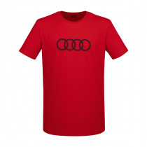 Audi Herren T-Shirt Audi Ringe Logo Rundhals Kurzarm rot 100% Baumwolle