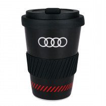Audi Sport Trinkbecher Kaffeebecher hoonitron Audi Ringe schwarz rot 