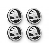 4x Original Skoda Felgendeckel Nabendeckel Nabenkappen silber schwarz 5E3071213
