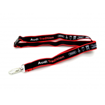 Audi Tradition Schlüsselband Umhängeband Lanyard 3D mit Karabiner schwarz rot
