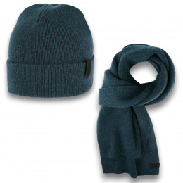 Audi Strickmütze und Schaal Winterset Ringe schwarz-petrol melierter Stoff 3032300600 + 3132300700