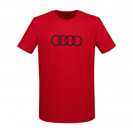Audi Herren T-Shirt Audi Ringe Logo Rundhals Kurzarm rot 100% Baumwolle