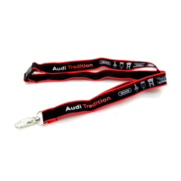 Audi Tradition Schlüsselband Umhängeband Lanyard 3D mit Karabiner schwarz rot