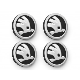 4x Original Skoda Felgendeckel Nabendeckel Nabenkappen silber schwarz