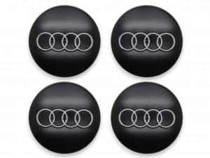4x Original Audi Nabenkappe Deckel für Alufelge Schwarz Chromringe 4B0601170 LT7
