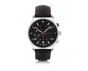 Audi Sport Uhr Chronograph Herrenuhr Carbon Leder schwarz silber 
